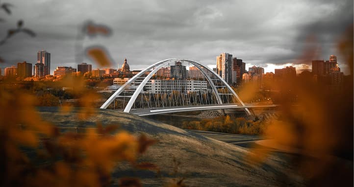 Edmonton in autumn with fall colours across the city