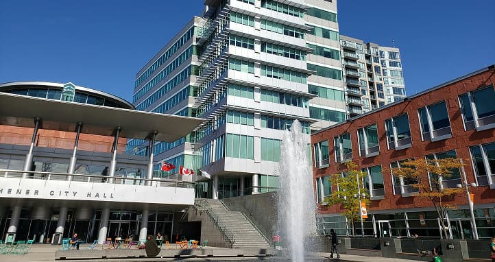 King St W, Kitchener — an area with condominiums, cafes and social life