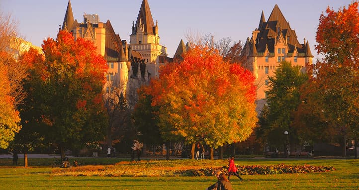 Ottawa in autumn with fall colours across the city