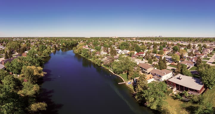 Red River flowing through Winnipeg with scenic riverside views and trails